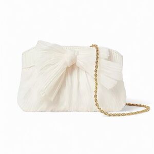 Loeffler Randall Rochelle Mini Pleated Bow Clutch Pearl Ivory Bridal NEW